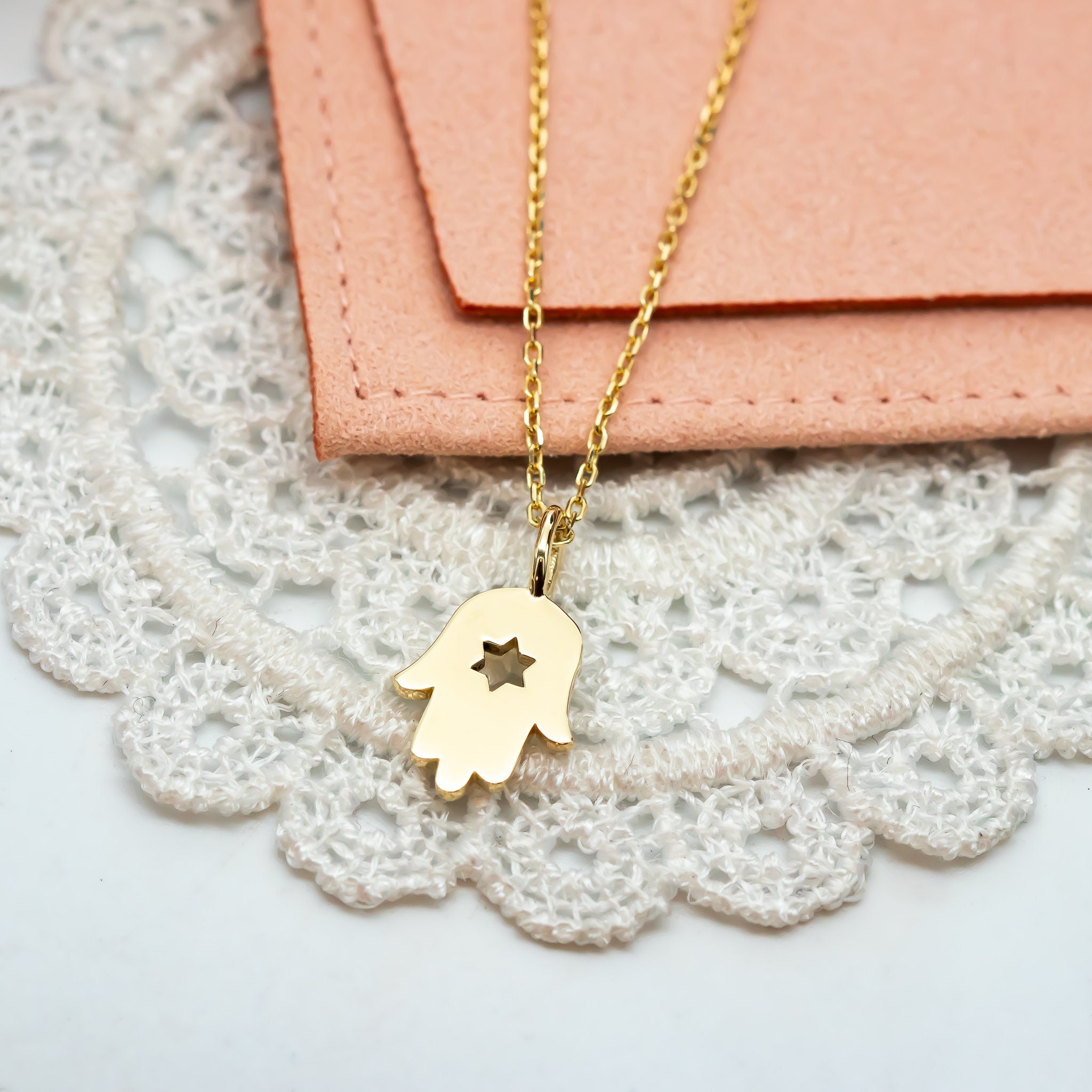 Hamsa Made in Israel Hamsa Pendant Necklace, 14k Gold Hamsa Pendant with Magen David, Hamsa Necklace Star of David, Gold Hamsa Pendant Charm
