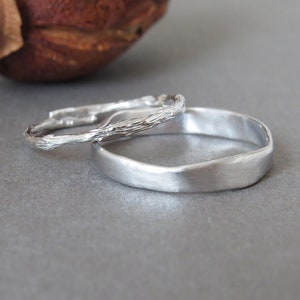 Conjunto de alianças de casamento, conjunto de alianças de ouro, anéis de ouro branco 18k, alianças de casamento para ele e para ela, anéis exclusivos para casais, anéis combinando, Twig