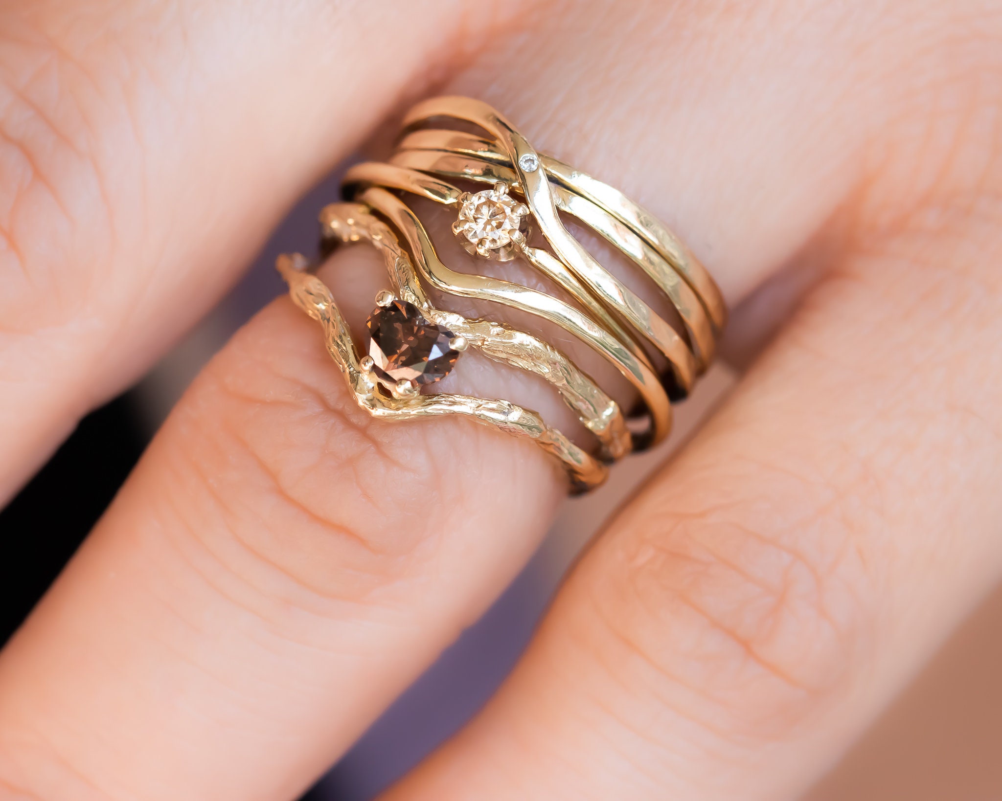 Diamond Engagement Ring, Nature Inspired Ring, Heart Engagement Ring ...