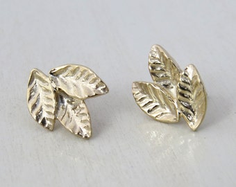 Leaf Stud Earrings, 14k Gold Earrings, Leaf Earrings, Nature Earrings, Natural Earrings, Stud Earrings, Gold Earrings, Solid Gold Earrings