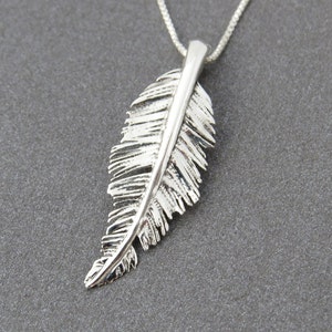 14K White Gold Pendant Necklace, Feather Necklace Gold, Gold Leaf Necklace, Layered Necklace, Bohemian Feather Necklace, 14K Gold Jewelry image 3
