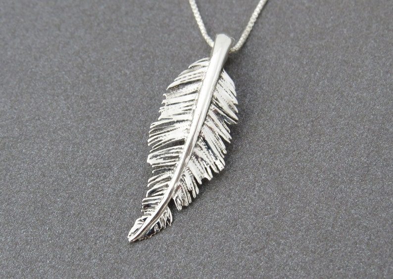 14K White Gold Pendant Necklace, Feather Necklace Gold, Gold Leaf Necklace, Layered Necklace, Bohemian Feather Necklace, 14K Gold Jewelry image 3