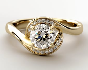 2 Carat Engagement Ring, Diamond Engagement Ring, 2 CT Round Diamond Halo Ring, 14k Gold Diamond Ring