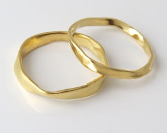 Set di fedi nuziali, set di fedi nuziali in oro, anello in oro giallo 14k, fedi nuziali per lui e per lei, anelli in oro abbinati, anelli di promessa per coppie