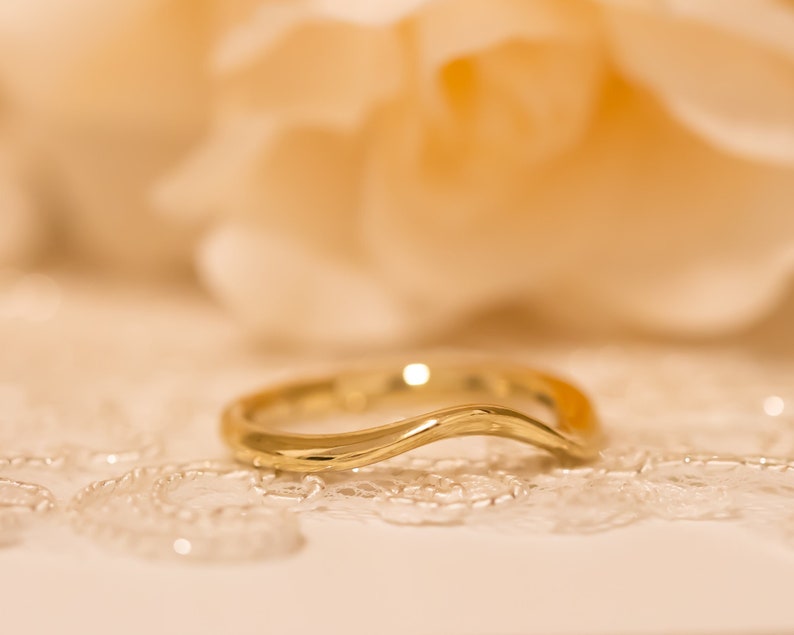 Wave Wedding Band 14k Gold Ring Gold Wedding Band Women Etsy