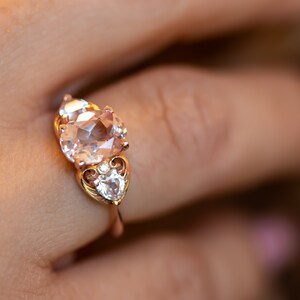 Morganite Engagement Ring in Rose Gold, Oval Engagement Ring, Morganite and Diamonds Ring