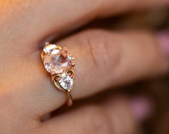 Morganite Engagement Ring in Rose Gold, Oval Engagement Ring, Morganite and Diamonds Ring
