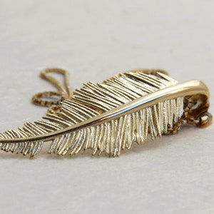 14K White Gold Pendant Necklace, Feather Necklace Gold, Gold Leaf Necklace, Layered Necklace, Bohemian Feather Necklace, 14K Gold Jewelry image 7