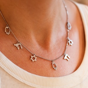 Charm Necklace, Magen David, Hamsa, Chai, Charms Necklace, Israeli Charms Necklace, Israeli Jewelry