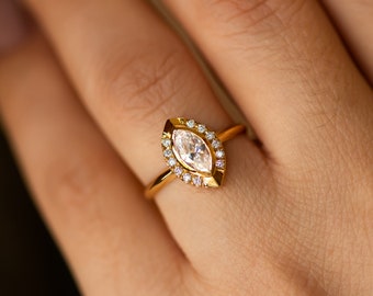 Marquise Diamond Engagement Ring, 14K or 18K Marquise Diamond ring