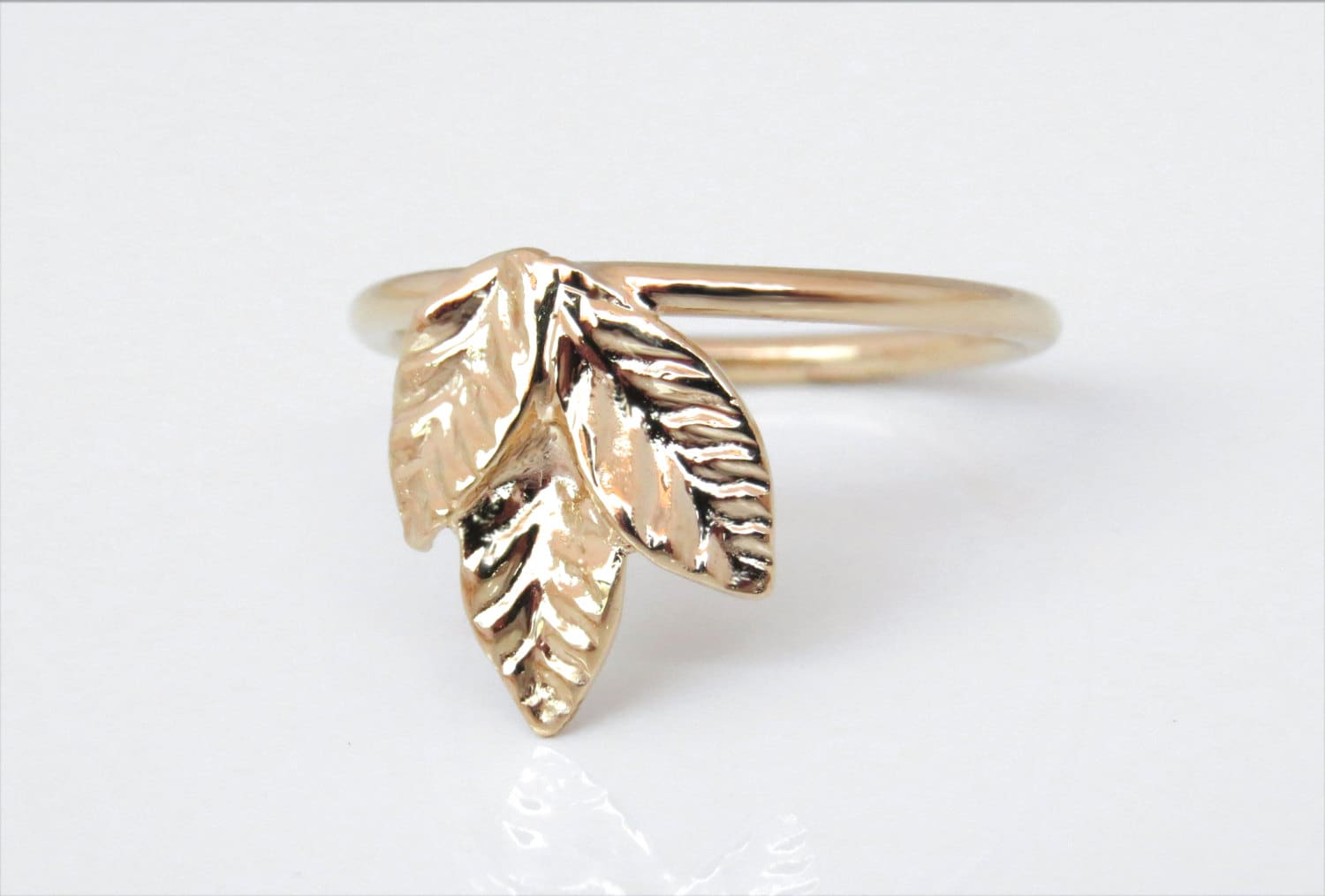 Rose Gold Leaf Ring 14k Gold Ring Three Leaf Ring Unique Etsy