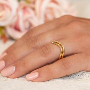 Wedding Ring Set,14K Gold Ring Set, Diamond Engagement Ring, Bridal Set, Pave Diamond Ring, Unique Gold Ring, Wave Ring, Diamond Jewelry image 5