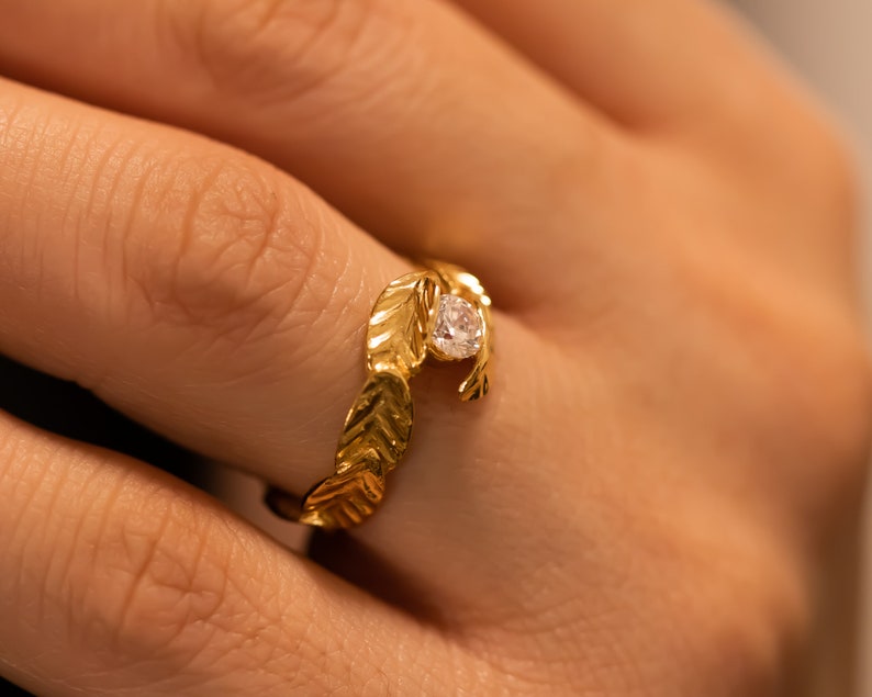 Leaf Engagement Ring, Nature Inspired Engagement Ring, Leaf Diamond Ring in 14k Gold, Solitaire Ring, Unique Diamond Ring, Leaves Gold Ring. image 6