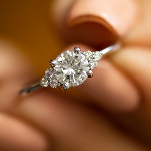 Diamond Engagement ring, 14K White Gold Diamond Ring, Cluster Engagement Diamond Ring
