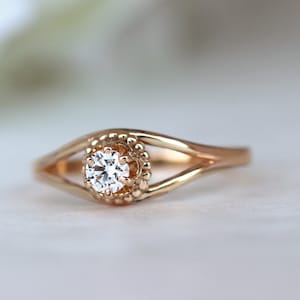 Rose Gold Diamant Ring, Vintage Verlobungsring, Antik Stil Ring, Rose Gold Verlobungsring, Einzigartiger Verlobungsring, Split Shank Ring Bild 7