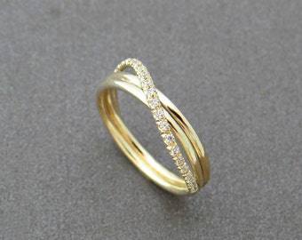 Unique Engagement Ring, Diamond Wedding Ring, Infinity Wedding Ring, Gold Wedding Band, Pave Ring, Infinity Diamond Ring, Wedding Jewelry