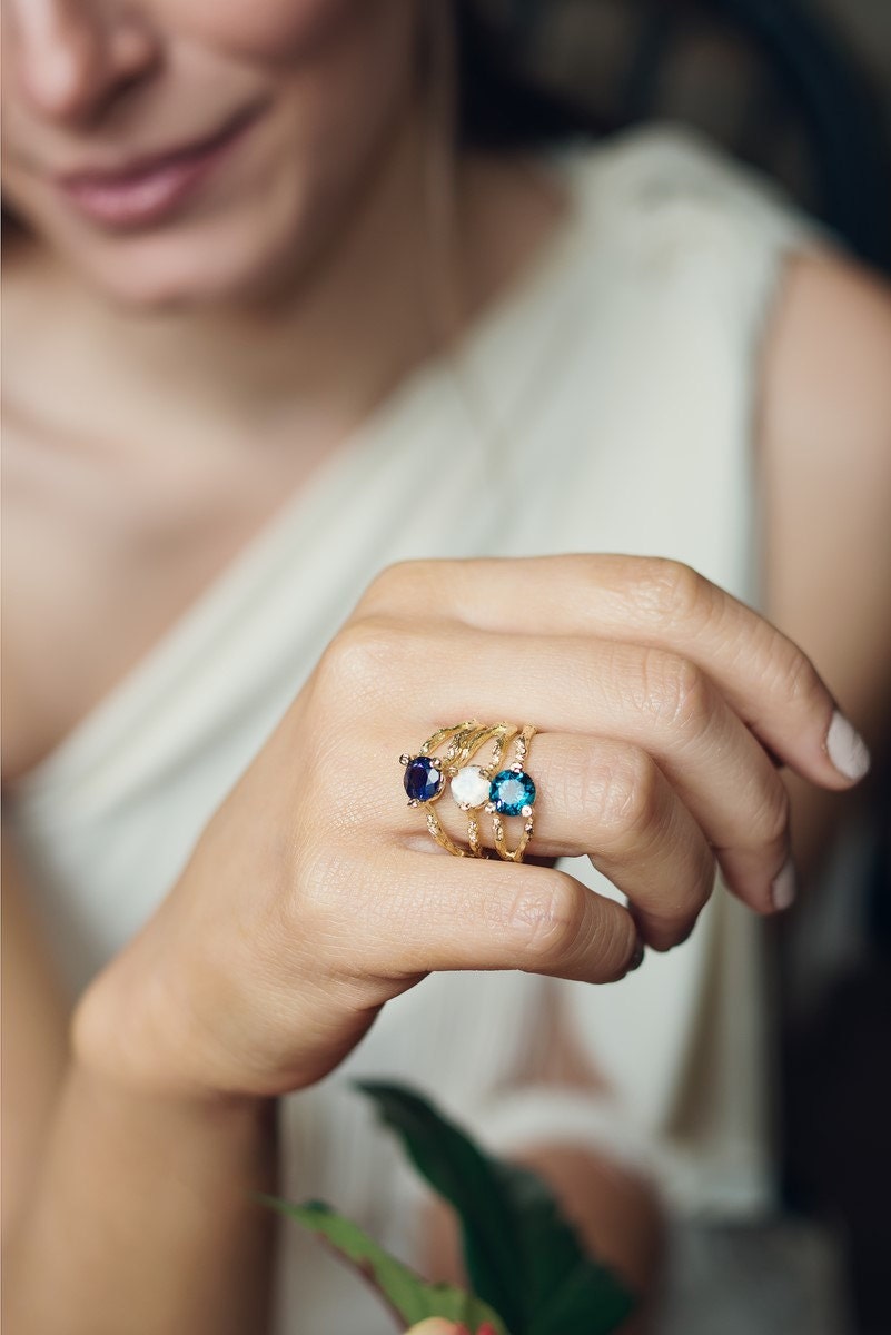 thumbnail image 2 of Women's Multi-Color Topaz Gemstone Ring - 925 Silver Journey Style Wedding Engagement Gift 2 of 5