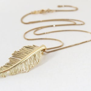 14K White Gold Pendant Necklace, Feather Necklace Gold, Gold Leaf Necklace, Layered Necklace, Bohemian Feather Necklace, 14K Gold Jewelry image 6