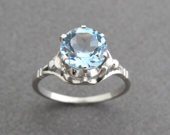 Sky Blue Topaz Engagement Ring, Topaz Ring, Vintage style Gold Ring, Unique Gemstone Ring, Solitaire Ring, 14k Gold Ring, Topaz Jewelry