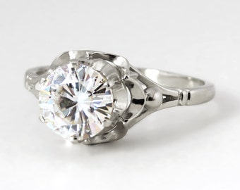 White Sapphire Engagement Ring, 14k Gold Ring, Vintage Style Gold Ring, Antique Gold Ring, White Sapphire Gold Ring, Sapphire Promise Ring