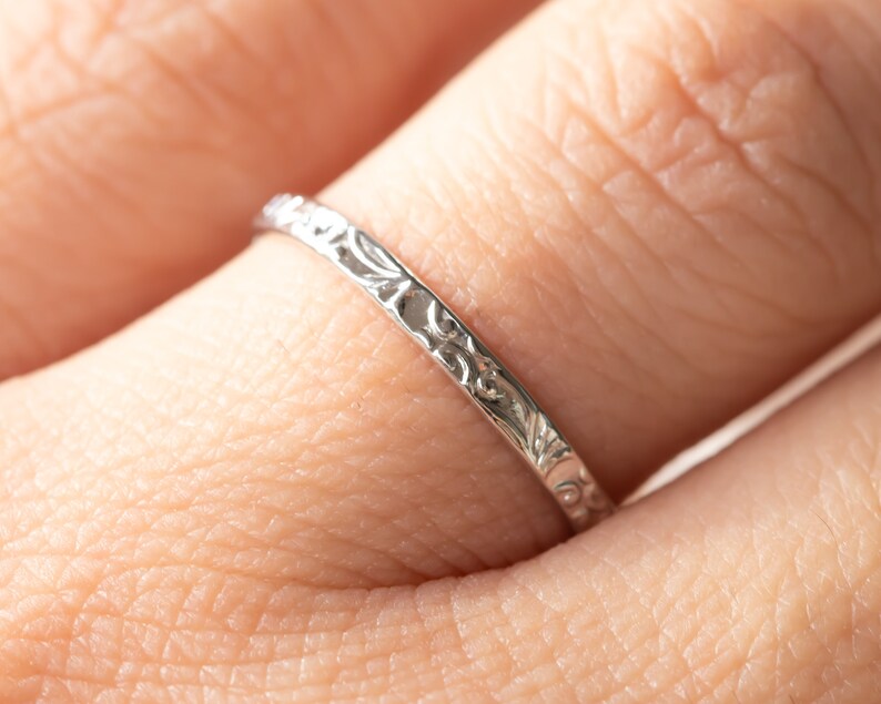 Floral Wedding Ring Floral Stacking Ring Delicate Thin Etsy
