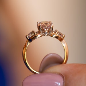 Morganite Engagement Ring, 14K Rose Gold Ring, Oval Engagement Ring, Morganite and Diamonds Ring