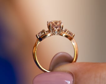 Morganite Engagement Ring, 14K Rose Gold Ring, Oval Engagement Ring, Morganite and Diamonds Ring