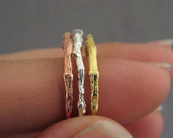 14k Gold Twig Ring, Thin Wedding Band, Thin Twig Ring, Natural Ring, Unique Gold Ring, Branch Wedding Ring, Wood Ring, 14k Gold Ring, Gift.