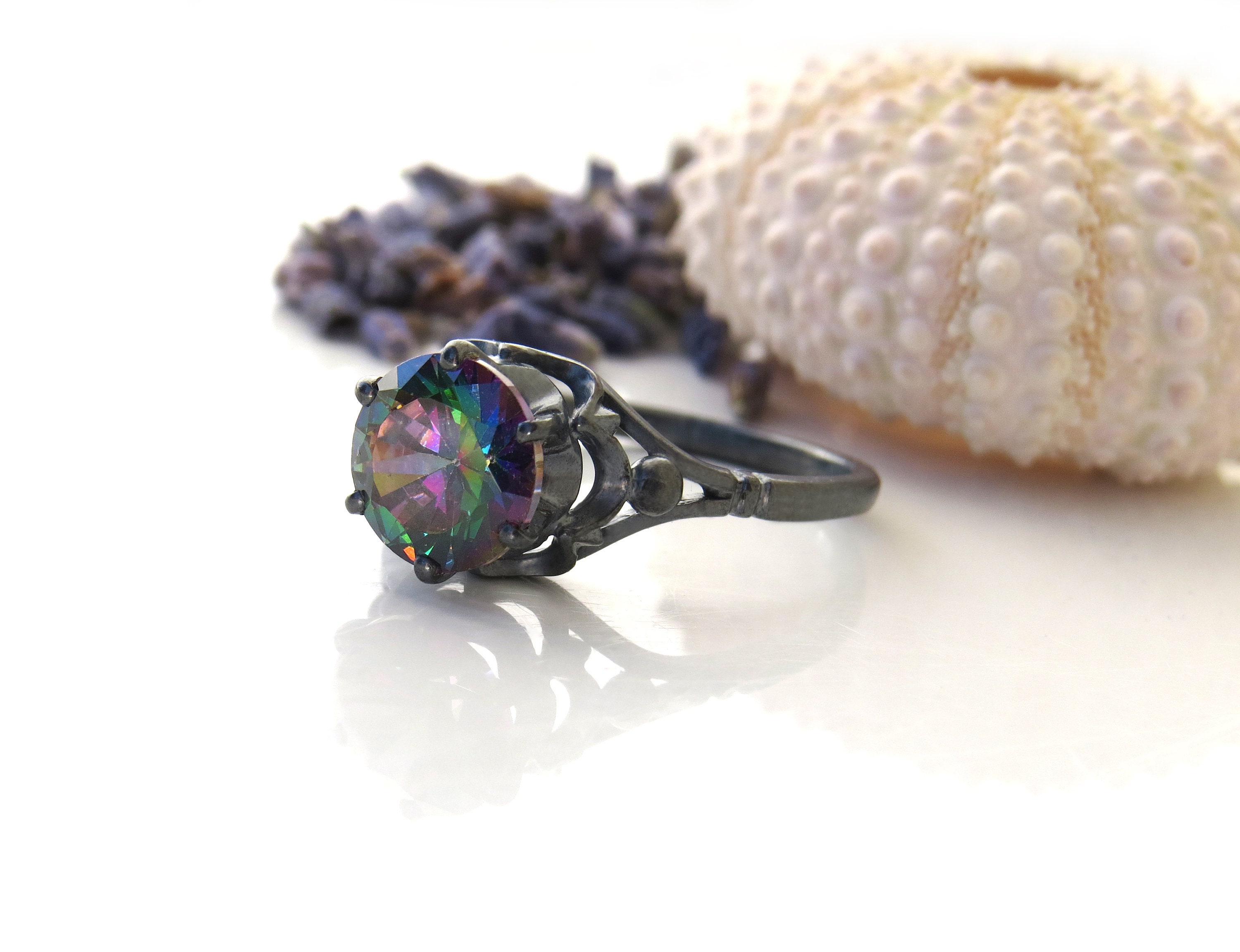 Retro Mystic Rainbow Topaz 925 Silver Ring Wedding Engagement Gemstone Diamond Retro Mystic Rainbow Topaz 925 Silver Ring Wedding Engagement Gemstone Diamond