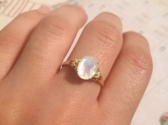 Oval Moonstone Ring Moonstone Engagement Ring Vintage Style