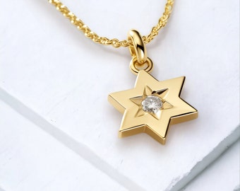 Ciondolo Stella Di Davide 14k Oro Giallo &ndash; Magen David 3D Unico, Fatto In Israele