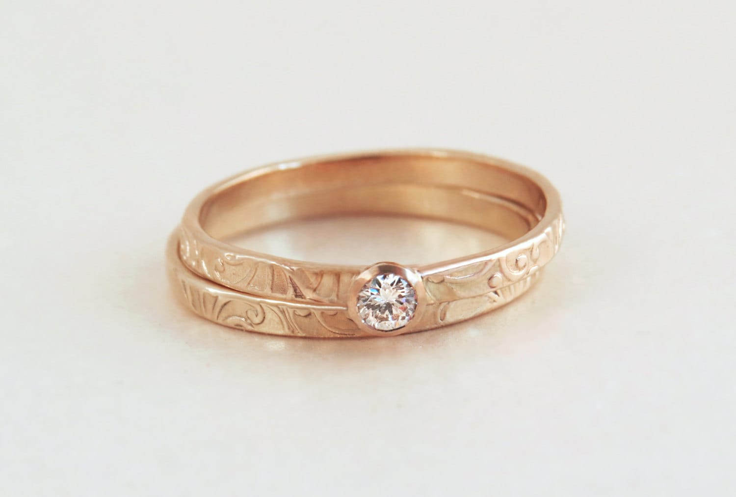 Wedding Ring set Bridal set Matching ring set Floral Etsy