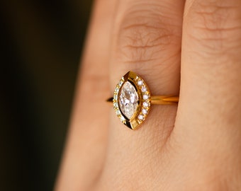 Marquise Cut Diamond Ring, Diamond Engagement Ring, 14K OR 18K Gold Diamond Ring, Gold Diamond Ring for Women, Anniversary or Birthday Gift
