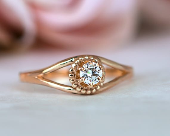 Rose Gold Diamond Ring Vintage Engagement Ring Antique Style