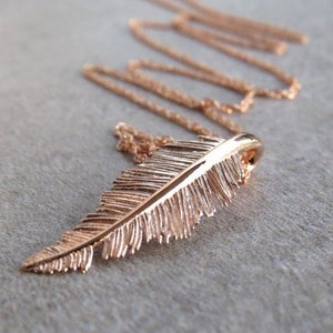 14K White Gold Pendant Necklace, Feather Necklace Gold, Gold Leaf Necklace, Layered Necklace, Bohemian Feather Necklace, 14K Gold Jewelry image 9