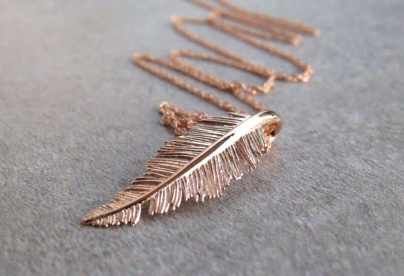 14K White Gold Pendant Necklace, Feather Necklace Gold, Gold Leaf Necklace, Layered Necklace, Bohemian Feather Necklace, 14K Gold Jewelry image 9