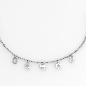 Charm Necklace, Magen David, Hamsa, Chai, Charms Necklace, Israeli Charms Necklace, Israeli Jewelry