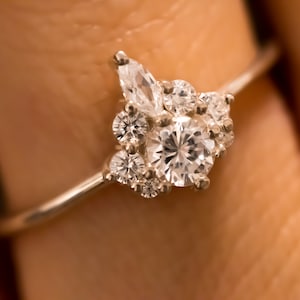 Unique Diamond Engagement ring, Diamond Ring, Diamond Cluster ring, Cluster engagement ring, Gold Diamond Ring, Valentines Day Gift