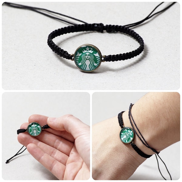 Bracelet Starbucks Bracelet en macramé Starbucks Bijoux Starbucks Pendentif en résine Café Bijoux Noir Vert Blanc Bracelet moderne