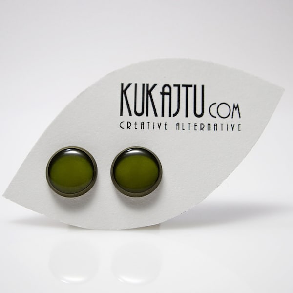 Green Stud Earrings Cypress Green Jewelry Fall Color 2014 Dark Olive Green Color Pastel Earrings Grass Green Stud Earrings Autumn color