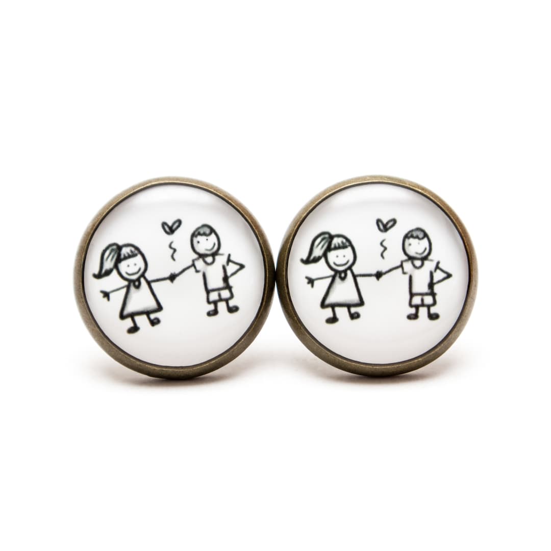 Boy and Girl Stud Earrings Lovers Jewelry Black and White Stud Romantic