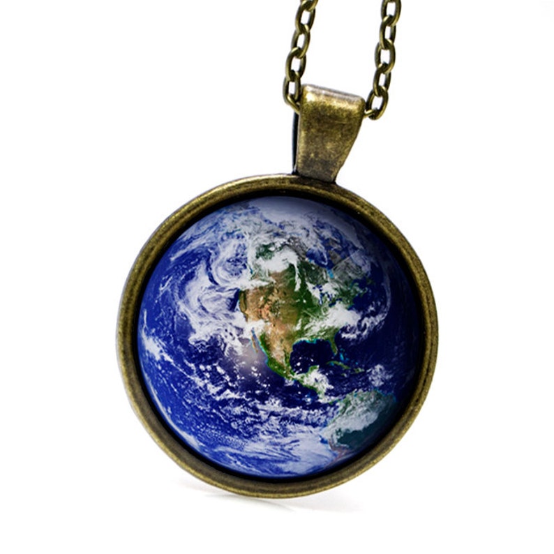 Earth Pendant Necklace Mother Earth Jewelry Resin Pendant Art Pendant Necklace Everyday Necklace With Chain Earth Jewelry Universe image 1
