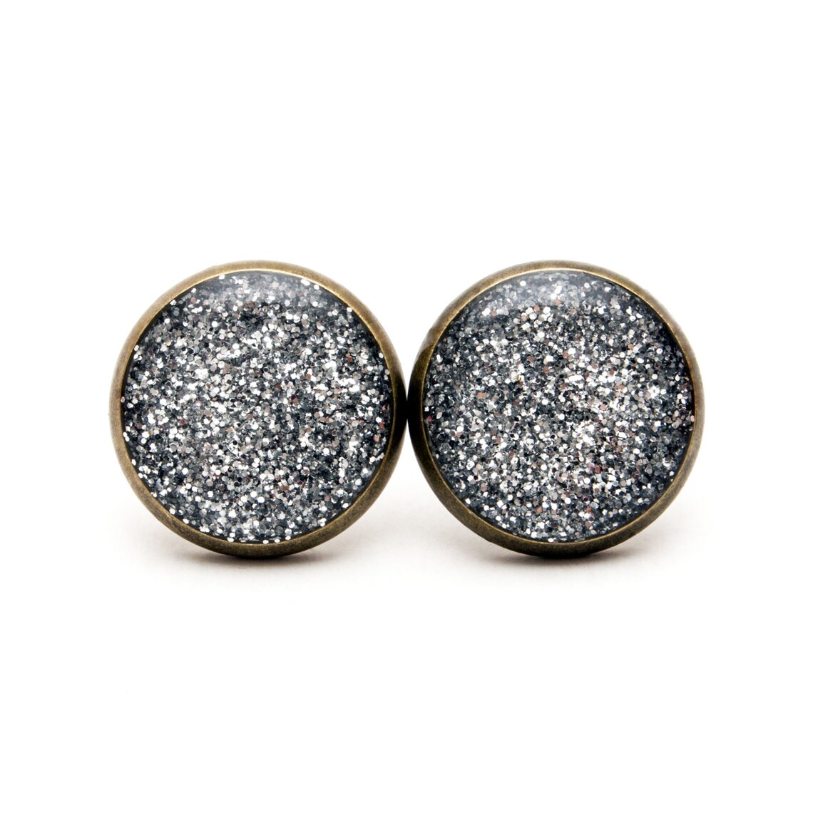 Glitter Stud earrings Silver Glitter Stud Sparkle Jewelry Etsy