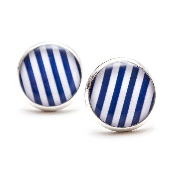 Blue and White Striped Earrings Blue and White Jewelry Striped Earring Stripes Post Earrings Navy Nautical Jewelry Blue Summer Earrings