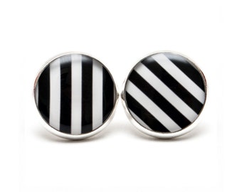 Black and White Striped Earrings Black and White Jewelry Striped Earring Stripes Post Earrings Stud Earring Jewelry Black White Zebra
