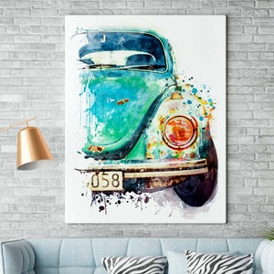 Aquarelle de voiture vintage allemande, affiche automobile imprimable, voiture classique turquoise abordable, décoration de chambre à coucher, cadeau amateur de voiture pour papa image 10