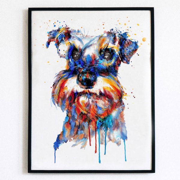 Retrato en acuarela de un Schnauzer miniatura: Arte canino colorido (Descarga instantánea)