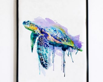 Acuarela de tortugas marinas: arte costero oceánico (descarga instantánea)