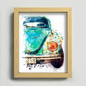 Aquarelle de voiture vintage allemande, affiche automobile imprimable, voiture classique turquoise abordable, décoration de chambre à coucher, cadeau amateur de voiture pour papa image 9