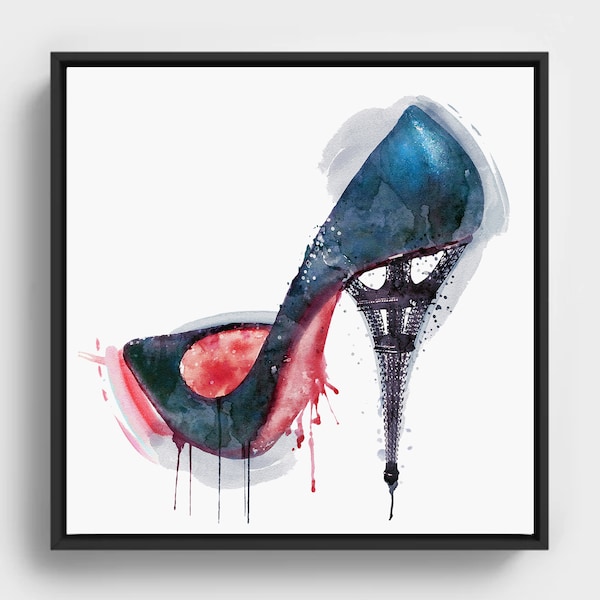 Eiffel Tower High Heel Shoe Watercolor Painting Printable Shoe French Wall Decor Paris Weird Fashion Stiletto Shoe Lover Gift for Wife